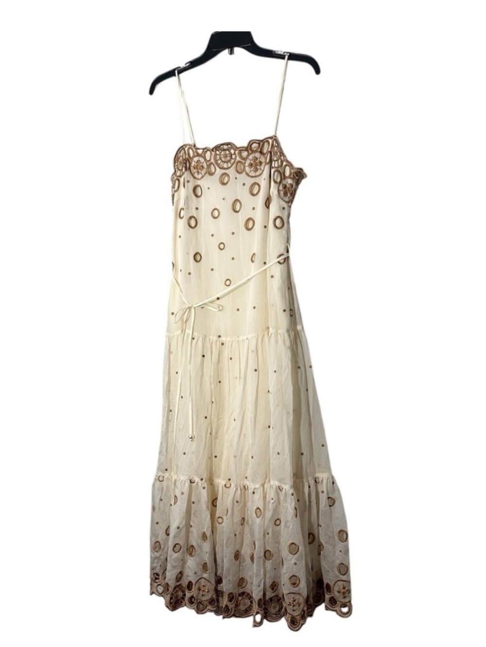 Elliatt Nina Midi Dress in Ivory Bronze with Embroidered Metallic Accents Size M